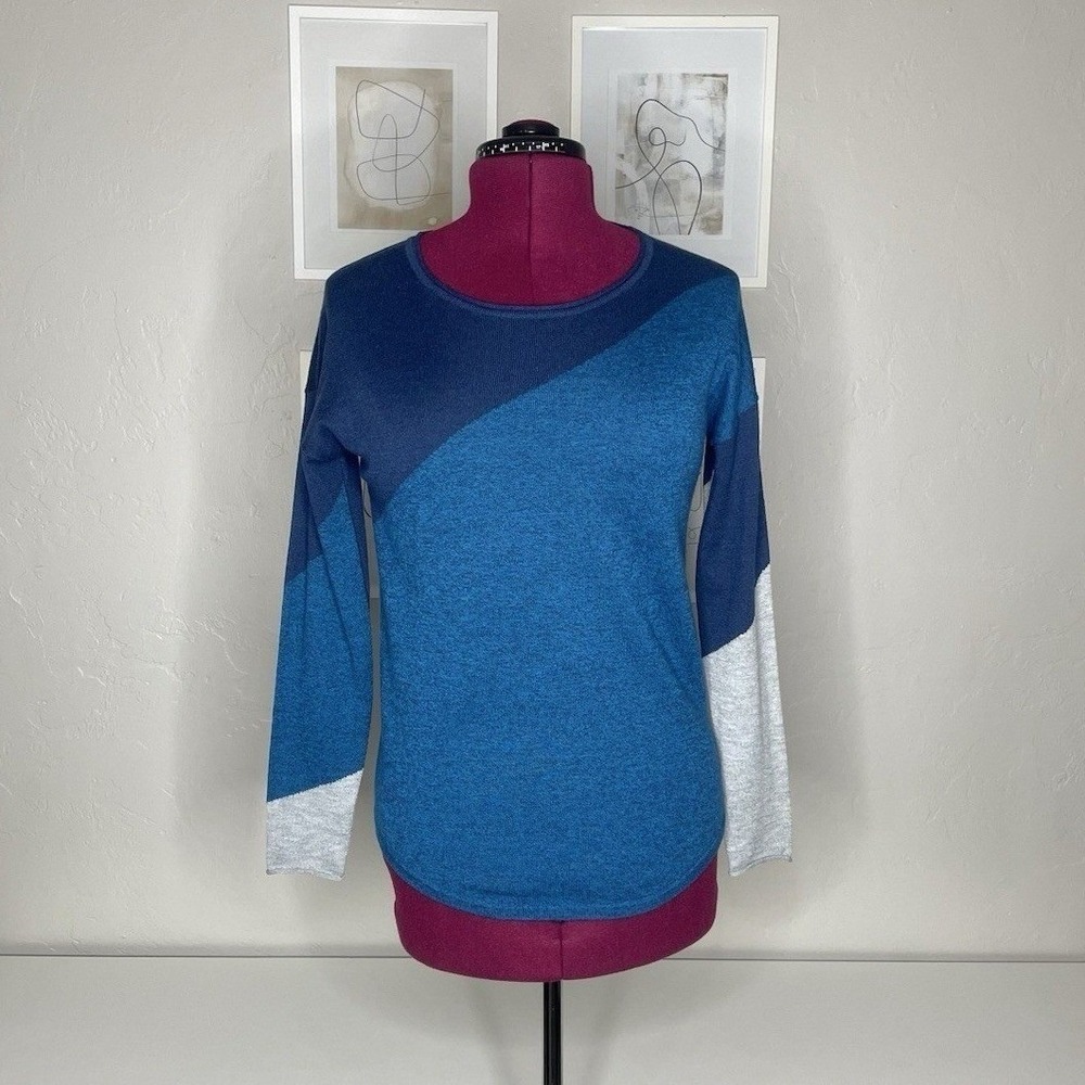 Smartwool Sweater Womens Small Blue Colorblock Merino Wool Crew Neck Long Sleeve